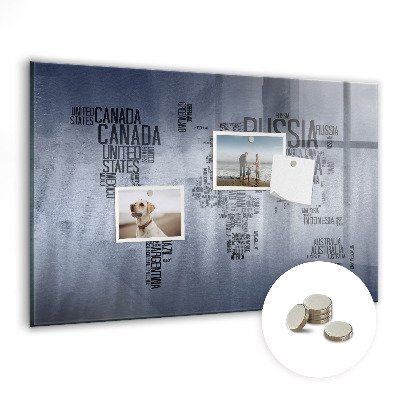 Tableau pour magnet Carte du monde avec sous-titres