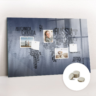 Tableau pour magnet Carte du monde avec sous-titres