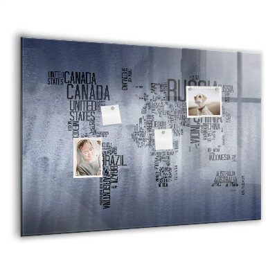 Tableau pour magnet Carte du monde avec sous-titres