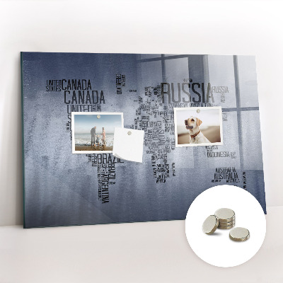 Tableau pour magnet Carte du monde avec sous-titres