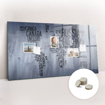 Tableau pour magnet Carte du monde avec sous-titres