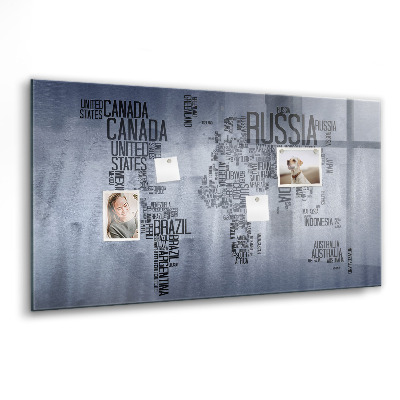 Tableau pour magnet Carte du monde avec sous-titres
