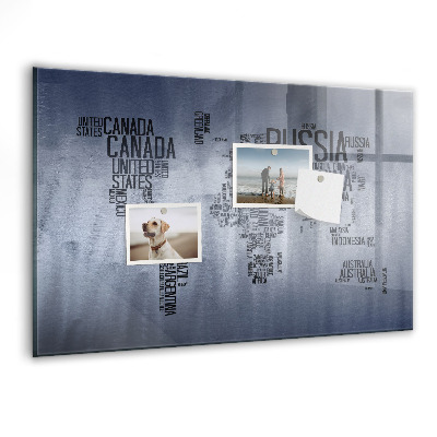 Tableau pour magnet Carte du monde avec sous-titres
