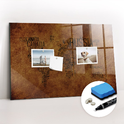 Tableau magnétique verre Carte des noms de pays