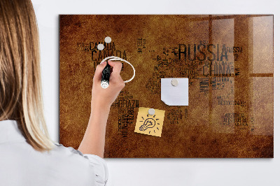 Tableau magnétique verre Carte des noms de pays