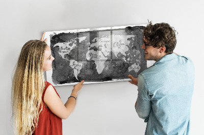 Tableau magnétique design horizontal Carte du monde rétro