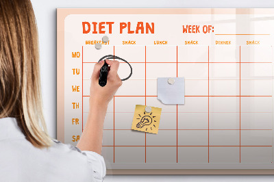 Tableau verre magnétique Planificateur de repas hebdomadaire