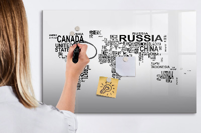 Tableau verre magnétique Des continents faits de lettres