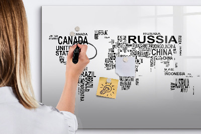 Tableau verre magnétique Des continents faits de lettres