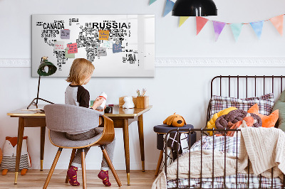 Tableau verre magnétique Des continents faits de lettres