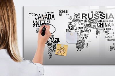 Tableau verre magnétique Des continents faits de lettres