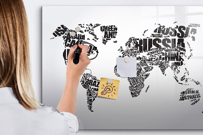 Tableau verre magnétique Carte du monde avec sous-titres