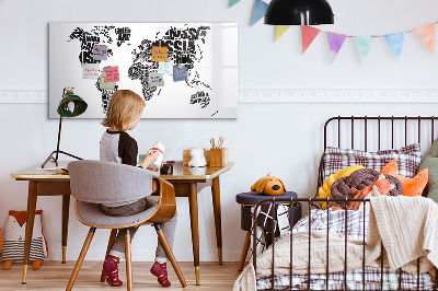 Tableau verre magnétique Carte du monde avec sous-titres