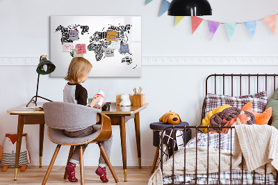 Tableau verre magnétique Carte du monde avec sous-titres