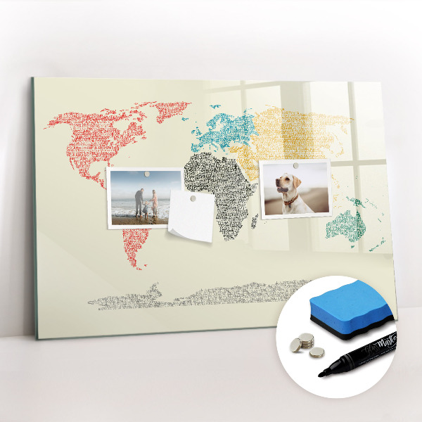 Tableau magnétique mural Une carte du monde faite de lettres