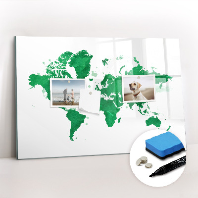 Tableau magnétique mural Carte du monde verte