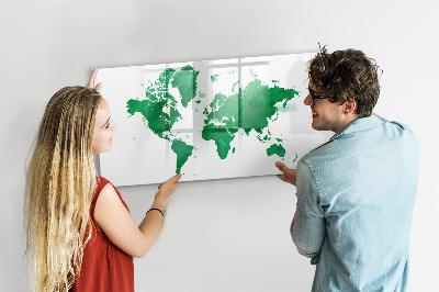 Tableau magnétique mural Carte du monde verte