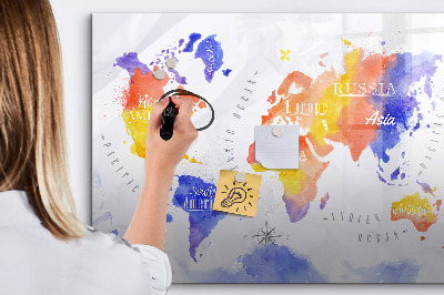 Tableau verre magnétique Carte du monde à l'aquarelle