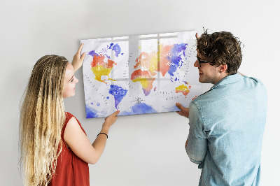 Tableau verre magnétique Carte du monde à l'aquarelle