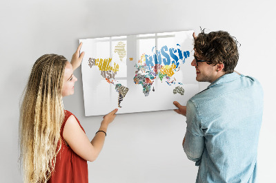Tableau verre magnétique Carte textuelle du monde