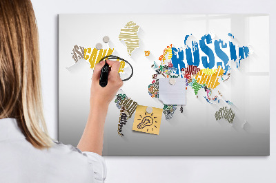 Tableau magnétique mural Carte textuelle du monde