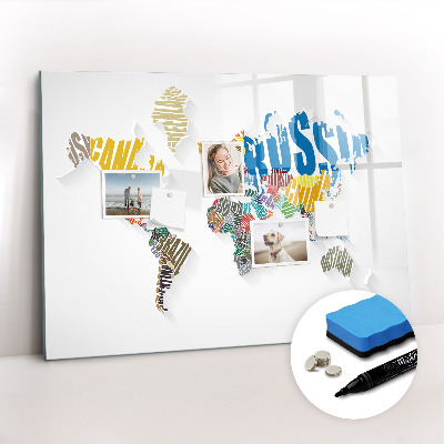Tableau magnétique mural Carte textuelle du monde