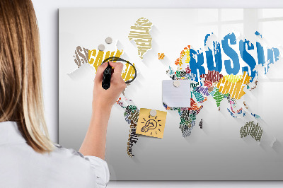 Tableau magnétique mural Carte textuelle du monde