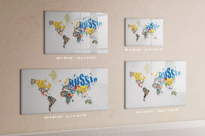 Tableau magnétique mural Carte textuelle du monde