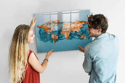 Tableau verre magnétique Carte du monde abstraite