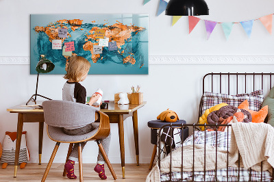 Tableau verre magnétique Carte du monde abstraite