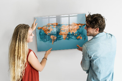 Tableau verre magnétique Carte du monde abstraite