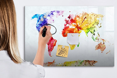 Tableau effaçable magnétique Carte du monde à l'aquarelle