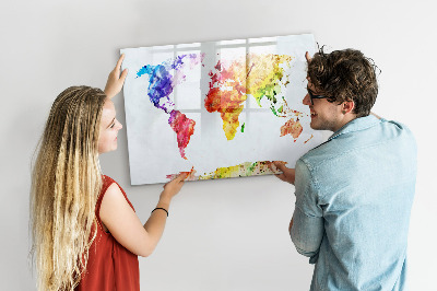 Tableau effaçable magnétique Carte du monde à l'aquarelle