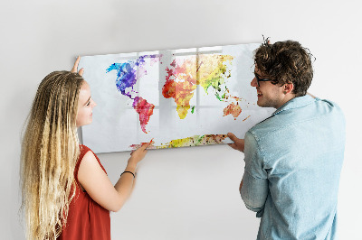 Tableau effaçable magnétique Carte du monde à l'aquarelle