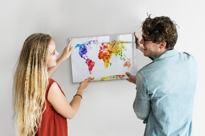 Tableau effaçable magnétique Carte du monde à l'aquarelle