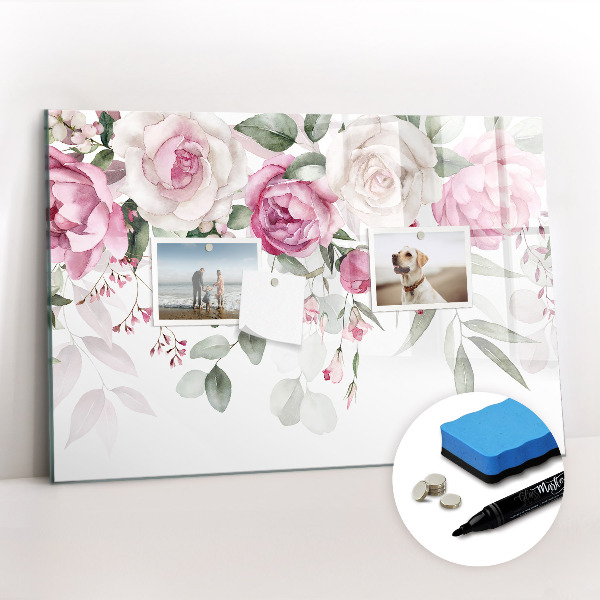 Tableau verre magnétique Roses à l'aquarelle