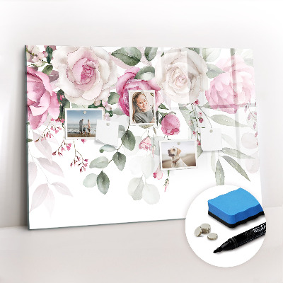 Tableau verre magnétique Roses à l'aquarelle