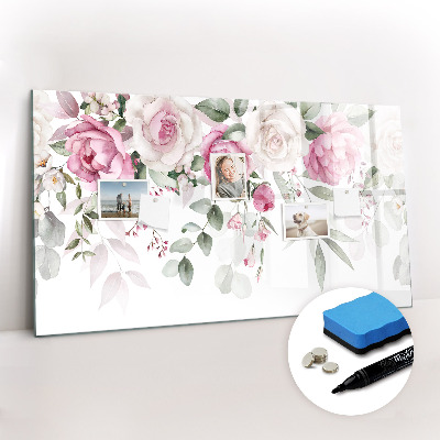 Tableau verre magnétique Roses à l'aquarelle