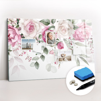 Tableau verre magnétique Roses à l'aquarelle