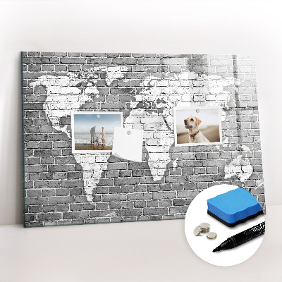 Tableau effaçable magnétique Carte du monde sur briques