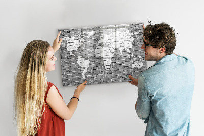 Tableau effaçable magnétique Carte du monde sur briques