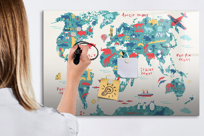 Tableau verre magnétique Carte illustrée du monde