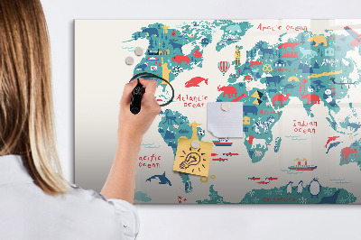 Tableau verre magnétique Carte illustrée du monde