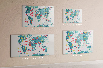Tableau verre magnétique Carte illustrée du monde