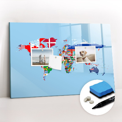 Tableau effaçable magnétique Carte des drapeaux