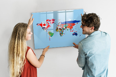 Tableau effaçable magnétique Carte des drapeaux
