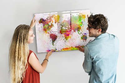 Tableau verre magnétique Carte du monde à l'aquarelle