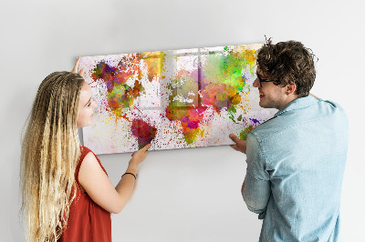 Tableau verre magnétique Carte du monde à l'aquarelle