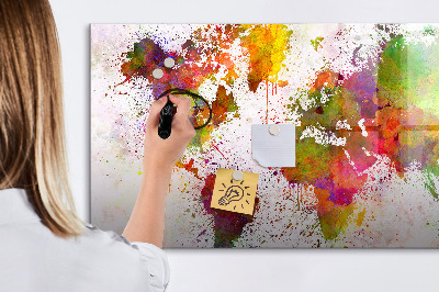 Tableau verre magnétique Carte du monde à l'aquarelle