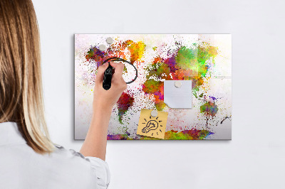 Tableau verre magnétique Carte du monde à l'aquarelle